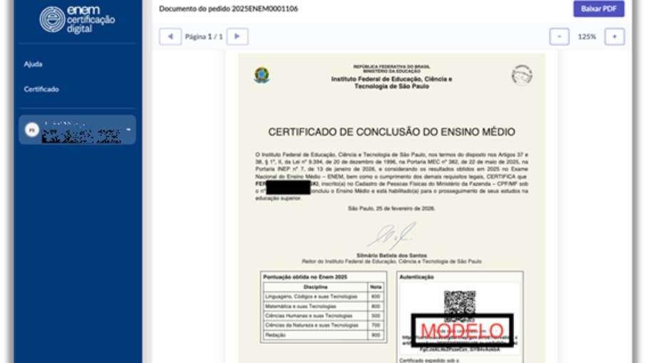Certificado pronto para baixar