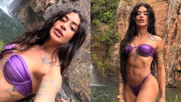 Aline Campos exibe corpão em cachoeira: “Sereia em água doce”
