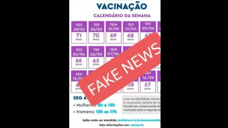 Calendário fake de vacinação circulou nas redes sociais; Prefeitura do Rio desmentiu