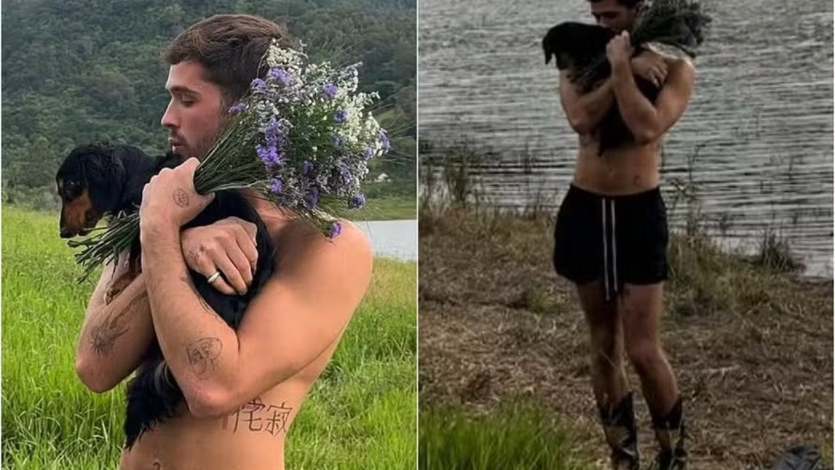 João Guilherme posa no campo com cachorro adotado com Marquezine João Guilherme posa no campo com cachorro adotado com Marquezine