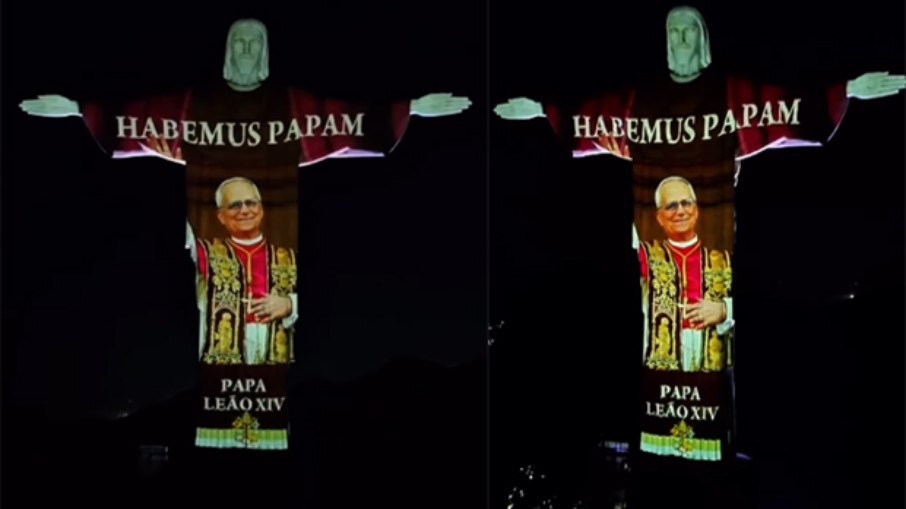 Cristo Redentor exibe imagem do papa Leão XIV Cristo Redentor exibe imagem do papa Leão XIV