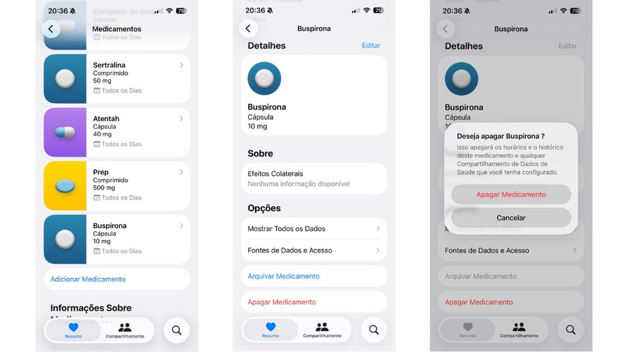 Como excluir um remédio no aplicativo Saúde do iPhone