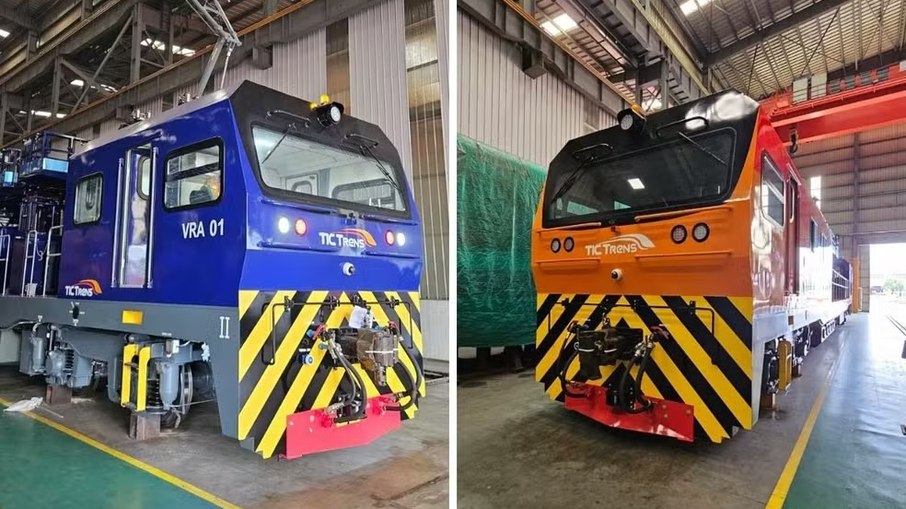 Vagões e equipamentos para manutenção dos trilhos, importados da China