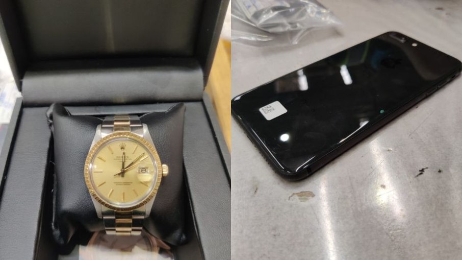 Rolex e iPhone à venda no leilão