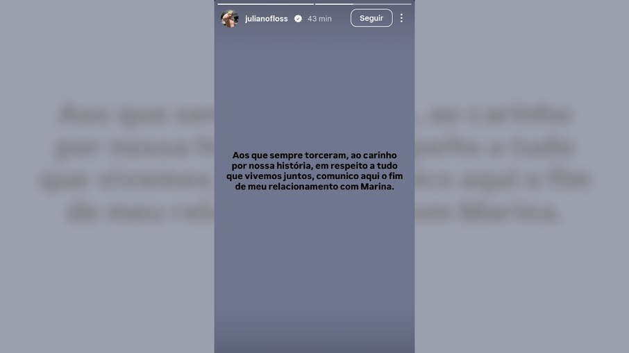 Juliano Floss anuncia término do namoro com Marina Sena