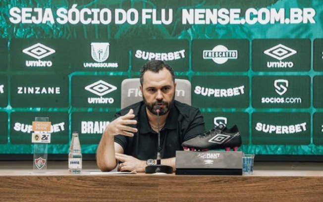 Mário Bittencourt, do Fluminense, durante a coletiva de imprensa nesta segunda-feira (16)