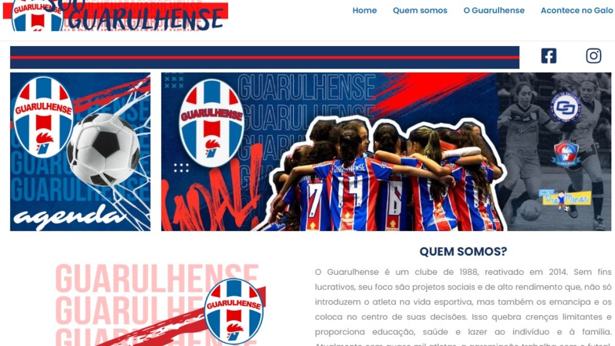 A página tem abas com agenda e notícias do clube, informações sobre os projetos desenvolvidos, além de imagens e textos contando a trajetória do Galo.