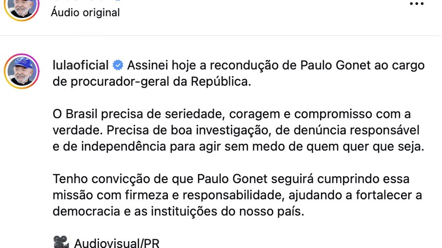 Mensagem de Lula no X