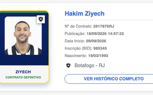 Ziyech pode estrear pelo Botafogo neste sábado 