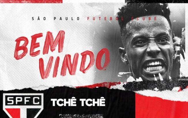 Foto do anúncio oficial da contratação de Tchê Tchê pelo São Paulo