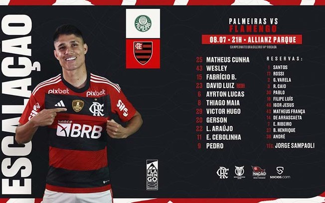 Com Luiz Araújo, Flamengo está escalado para encarar o Inter