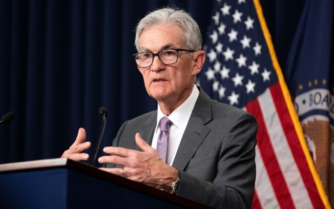 O presidente do Fed, Jerome Powell, durante uma coletiva de imprensa em 31 de julho de 2024, em Washington