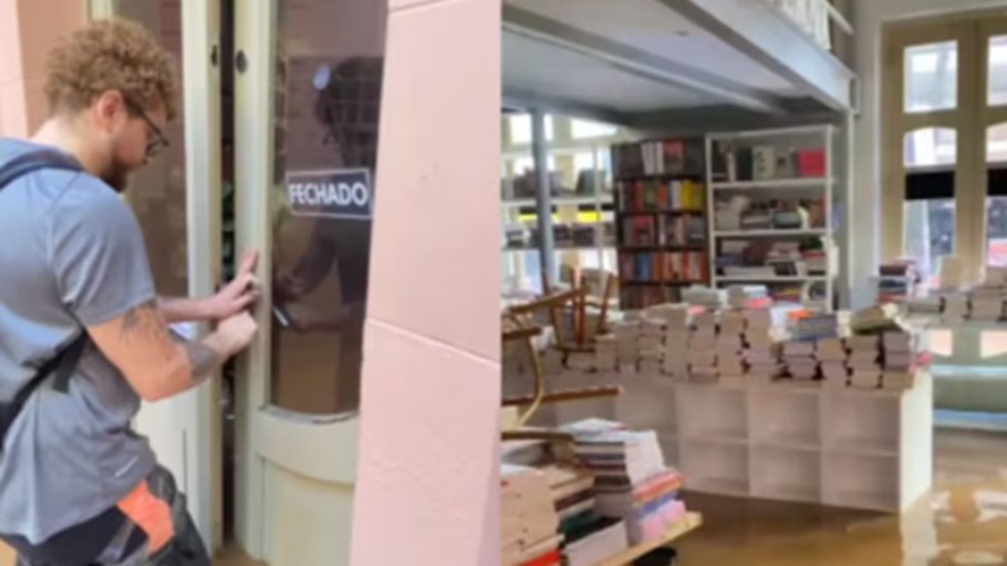 Livraria fica completamente inundada em Porto Alegre