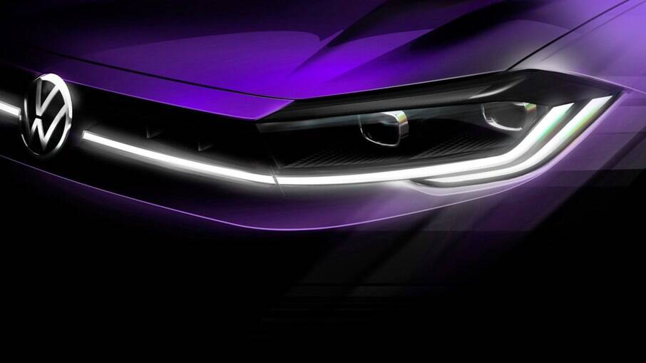 VW Polo 2022: imagem mostra detalhe do novo filete de LED que se prolonga para a grade frontal do compacto