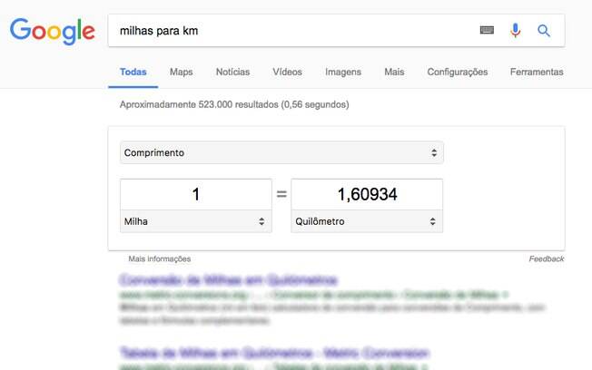 Google pode exibir comparação para praticamente todas as unidades de medida, como temperatura, velocidade e área