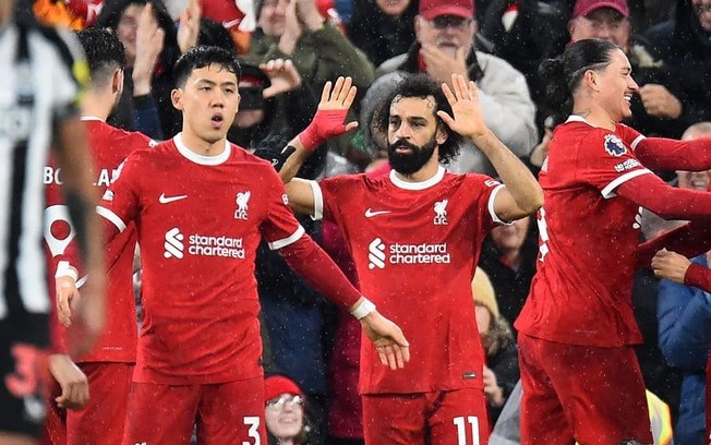 Mohamed Salah celebra um dos seus gols pelos Reds