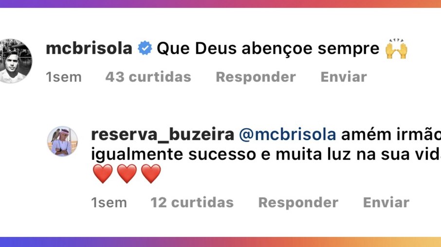 Print do comentário de MC Brisola para Buzeira no Instagram