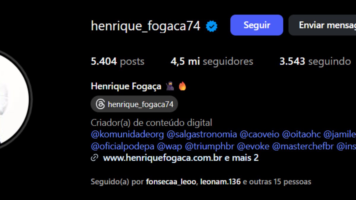 Instagram do chef Henrique Fogaça Instagram do chef Henrique Fogaça