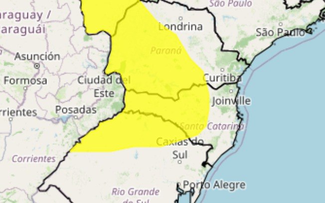 Alerta amarelo (perigo potencial) para tempestades