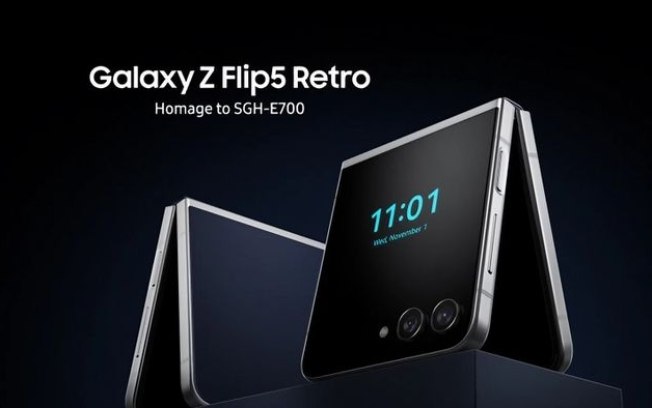 Galaxy Z Flip 5 Retro celebra 1º celular de antena embutida da Samsung