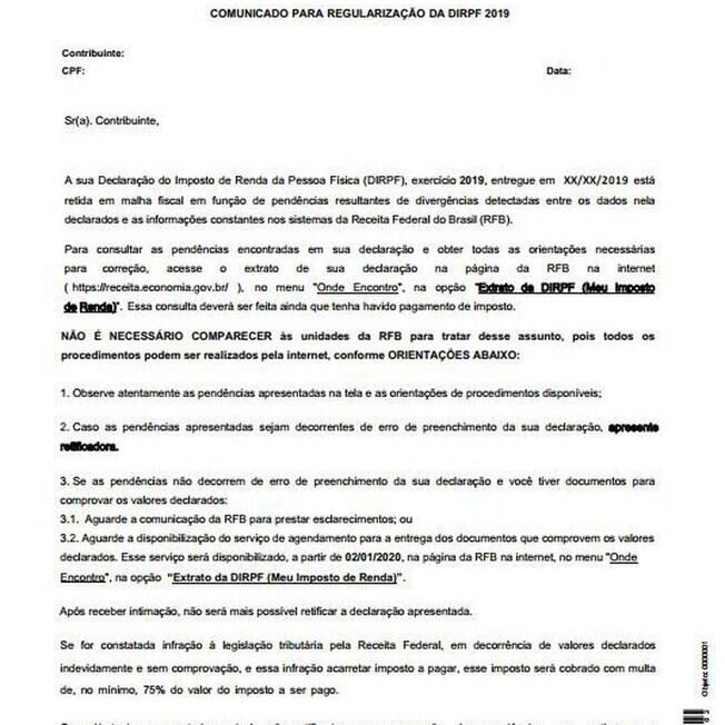 carta receita ir