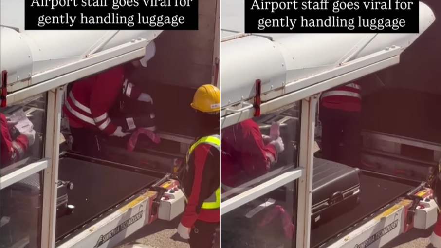 Funcionários de companhia aérea viralizam por cuidado com bagagens Funcionários de companhia aérea viralizam por cuidado com bagagens
