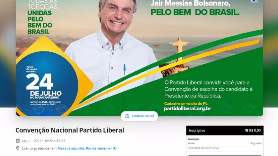 Página do evento de Bolsonaro na plataforma de distribuição de ingressos