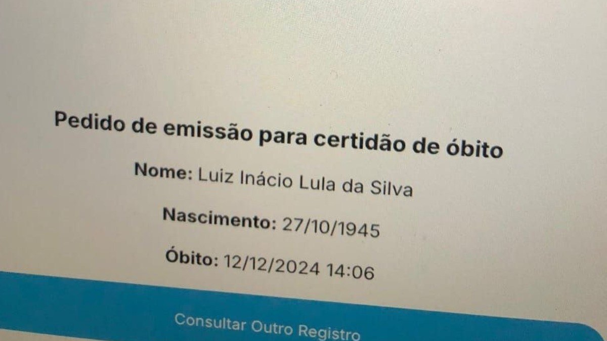 Foto falsa de um suposto atestado de óbito