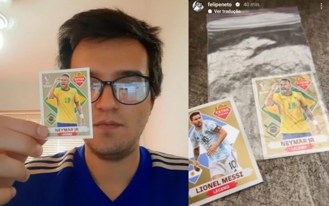 Jovem vende figurinha rara de Neymar a Felipe Neto, e tira cromo especial de CR7 em novo pacote