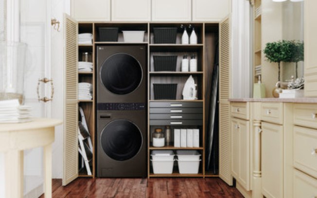 LG apresenta um conceito em lavanderia premium vertical com a nova lavadora e secadora elétrica WashTower