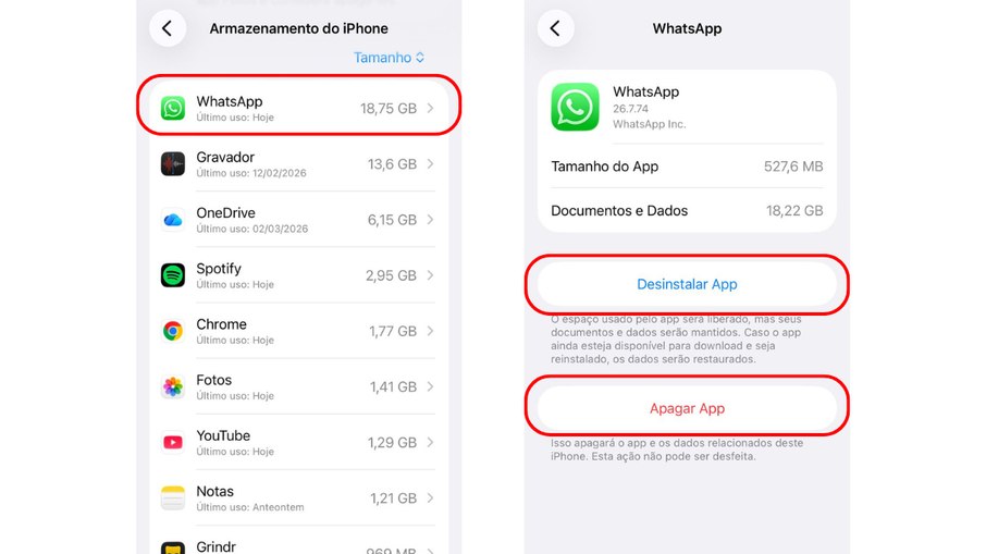 A opção de armazenamento permite liberar espaço desinstalando aplicativos