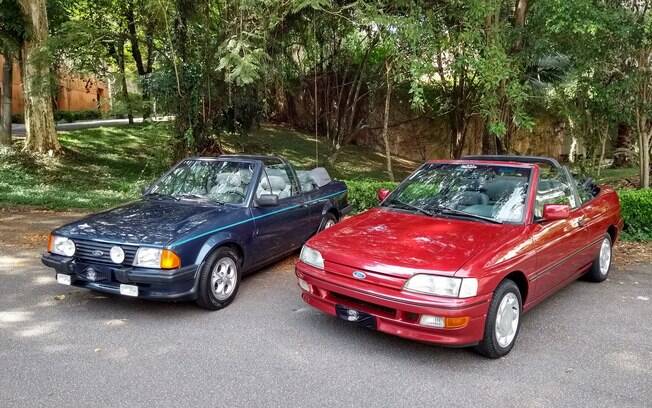 Duas gerações do Ford Escort Cabriolet, lado a lado, para mostrar o salto que o modelo deu em 1992