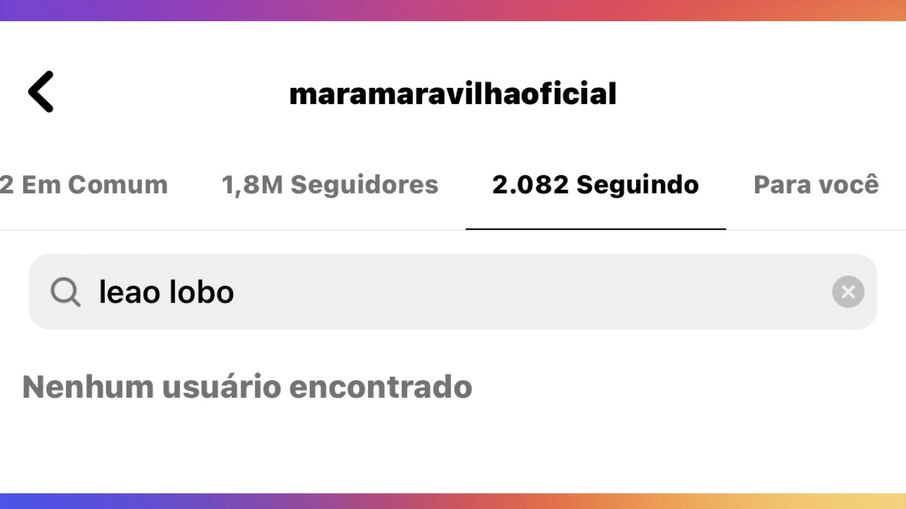 Print do perfil de Mara Maravilha: nenhum resultado para Leão Lobo