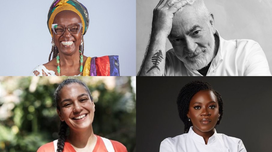 Da esquerda para a direita, chefes de cozinha chefe Solange Borges com os chefes Aléx Atala, Antonuela Ariza e Adenike Abisola