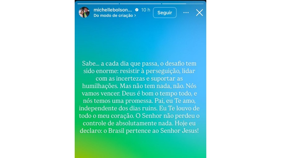 Publicação foi feita nos stories do Instagram