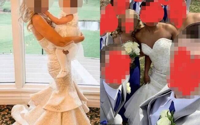 Na esquerda, o vestido da mãe do noivo. Na esquerda, o vestido da noiva