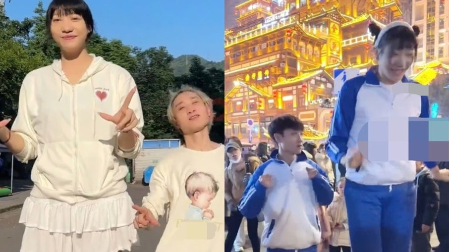 Ela tem 2,2 m, ele 1,68 m: casal espera primeiro bebê na China Ela tem 2,2 m, ele 1,68 m: casal espera primeiro bebê na China