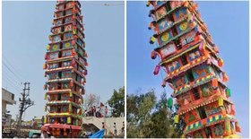 Carruagem de 36 metros desaba em festival na Índia