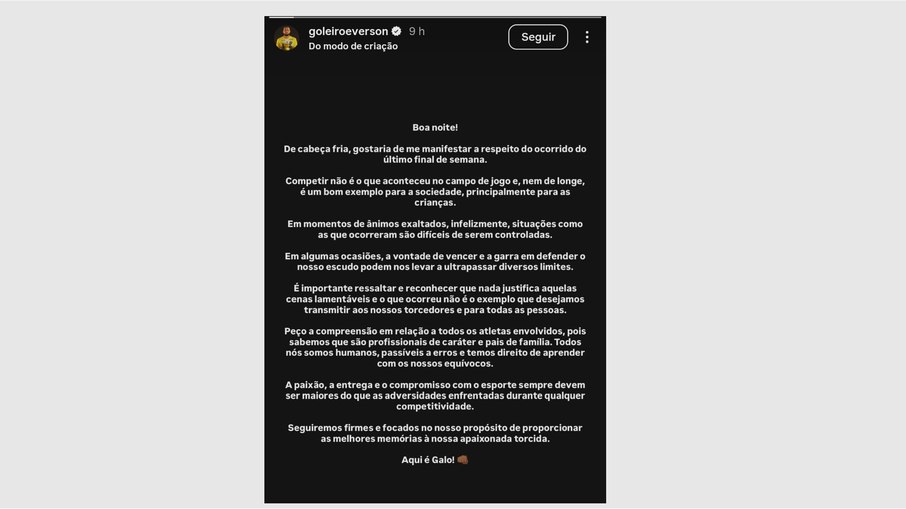 Everson se manifesta após briga