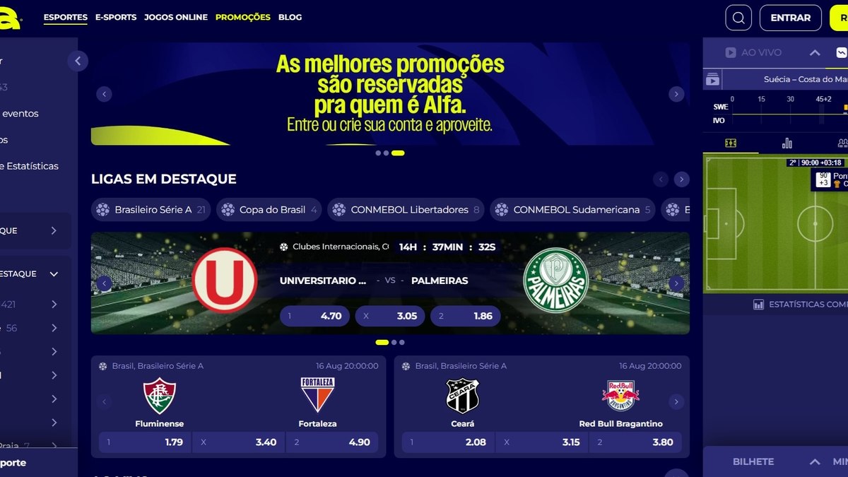 Alfa Bet tem um grande catálogo diário de partidas para apostar