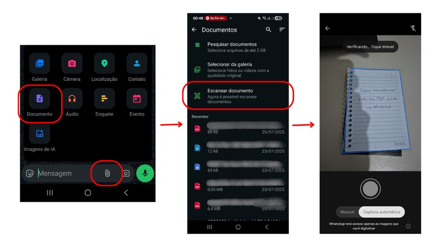 Passo a passo para usar a digitalização no WhatsApp Passo a passo para usar a digitalização no WhatsApp