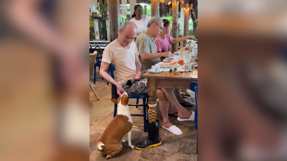 Homem compartilha refeição com cachorro e viraliza Homem compartilha refeição com cachorro e viraliza
