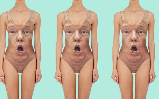 Uma marca americana de roupas de praia decidiu inovar nas suas estampas: colocou o rosto de Donald Trump em um maiô