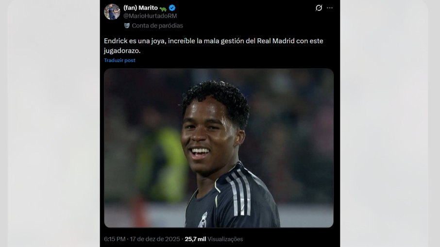 Endrick elogiado na rede social X