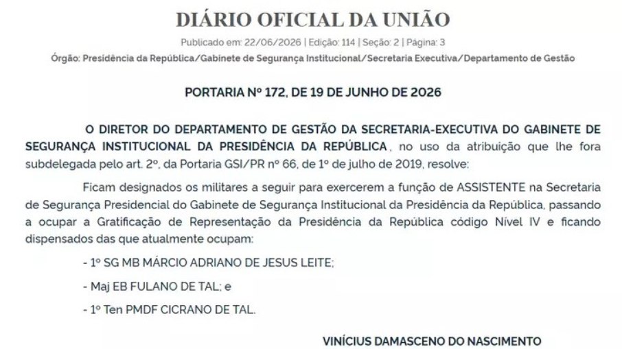 DOU de 22 de junho de 2026 nomeia 