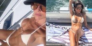 Deborah Secco encanta em fotos de biquíni durante passeio