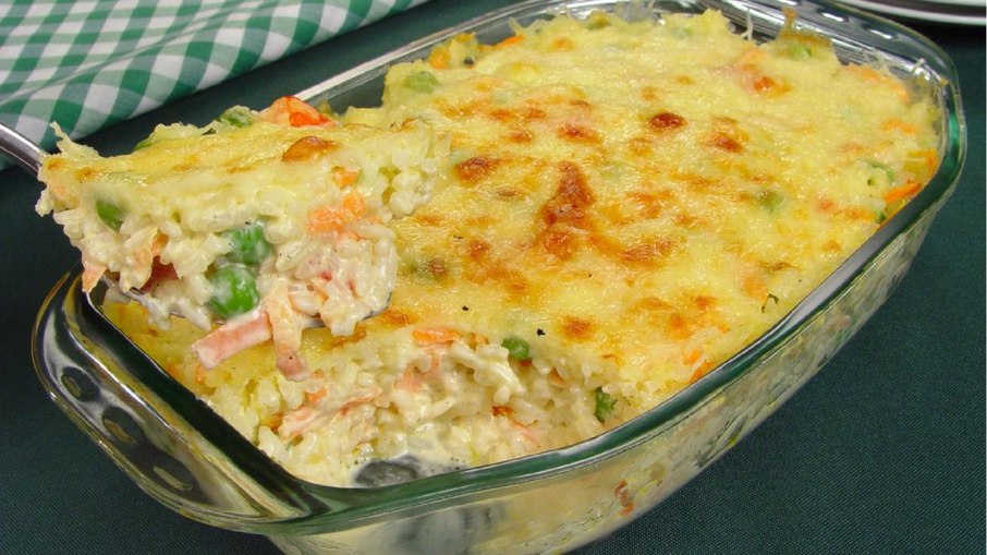 Arroz de forno com legumes ao creme