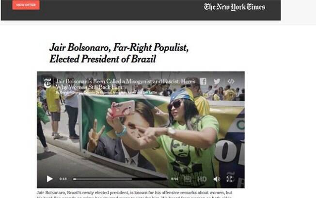 Vitória da extrema-direita é apontada nas publicações da imprensa internacional sobre Jair Bolsonaro