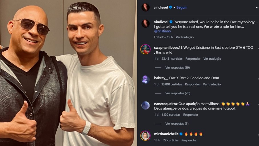 Vin Diesel confirma Cristiano Ronaldo na saga Velozes e Furiosos