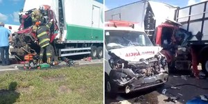 Engavetamento com ambulância e carretas deixa 1 morto na SP-340